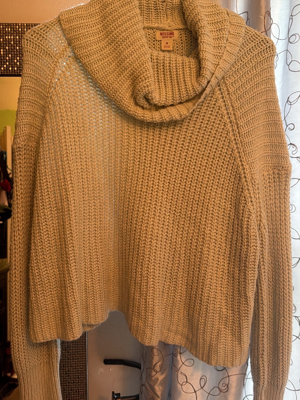 Mossimo Supply Co. Beige Cropped Cowl Neck Sweater